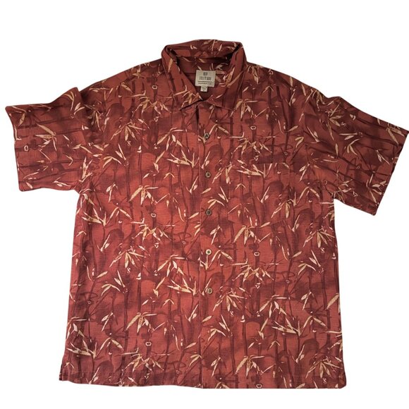 Vintage Solitude Mens Shirt M Silk Bamboo Print Button-Up Rust Tropical - Picture 1 of 6